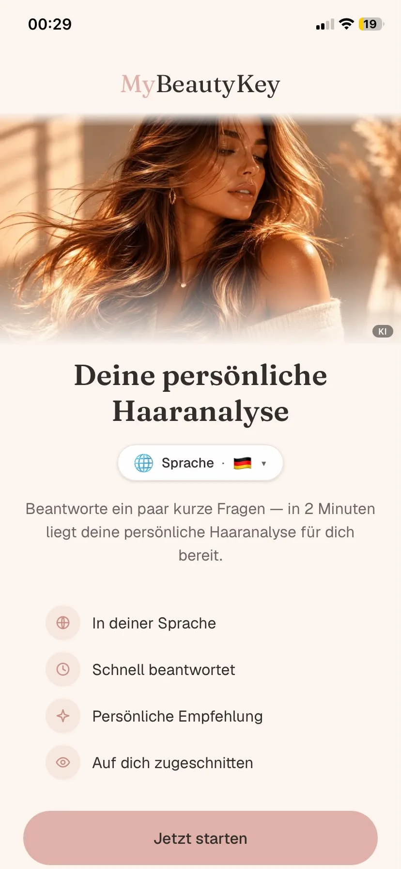 Fragebogen-Deckblatt im mobilen Portal — Deine persönliche Haaranalyse